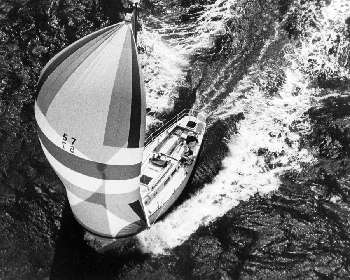 Illusion 1993 Doublehanded Farallones Race 1st in class passing under Golden Gate Bridge